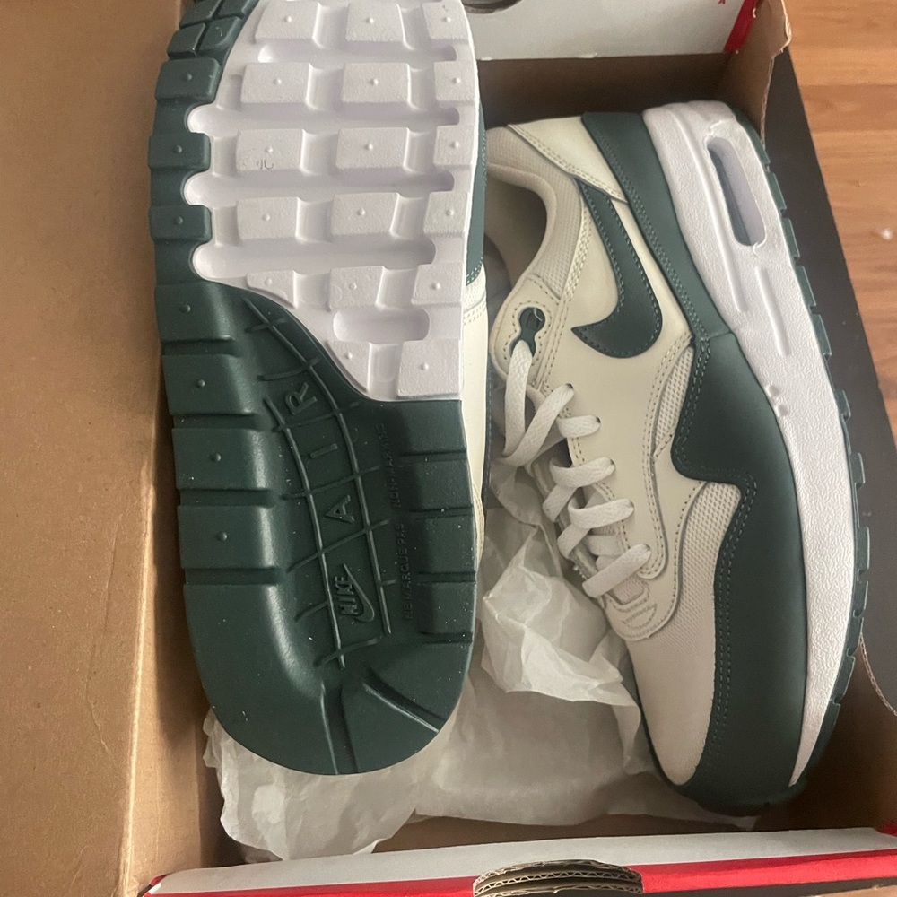 Nike Air Max 1 Shoes in Green and Cream